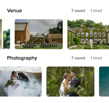 Wedding venues and photographers you've saved or hired
