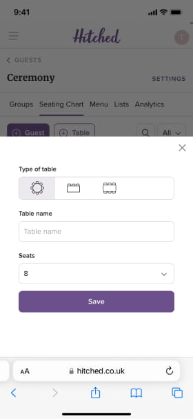configuration of adding guests to different tables