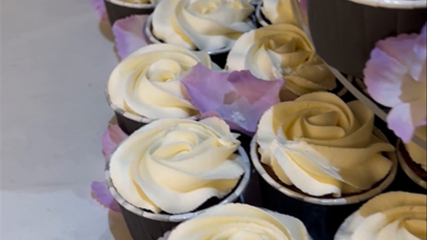 Wedding cake and cupcake tower