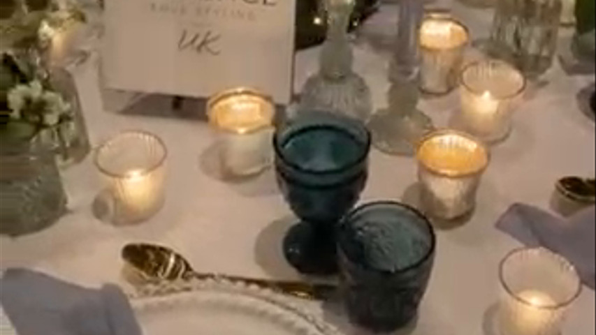 Dusty Blue and Gold Wedding Breakfast Table 