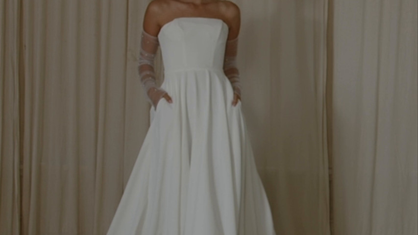 Introducing Dallas by Serene by Madi Lane A line crepe Wedding Dress