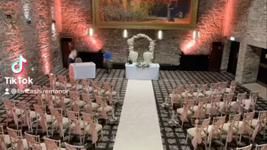Ceremony to Wedding Breakfast set up pink
