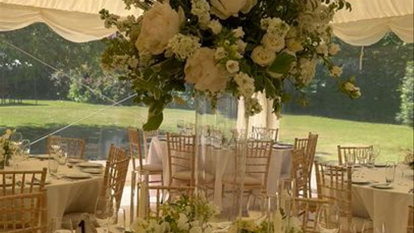 Marquee flowers in Surrey garden 