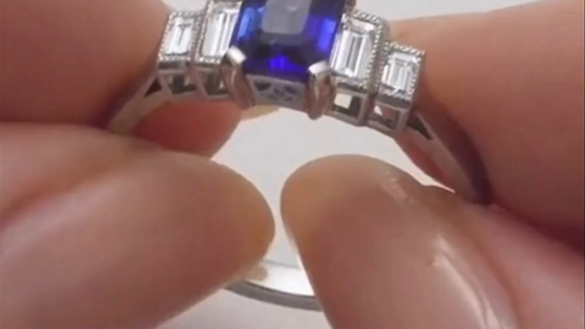 London victorian ring emerald cut sapphire ring with baguette diamonds 2pin 172372901235776