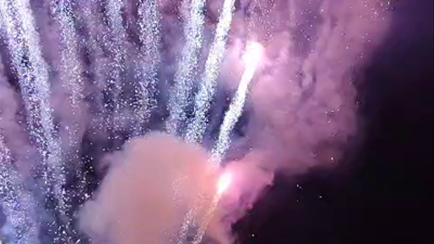 Fireworks at wedding cake moment