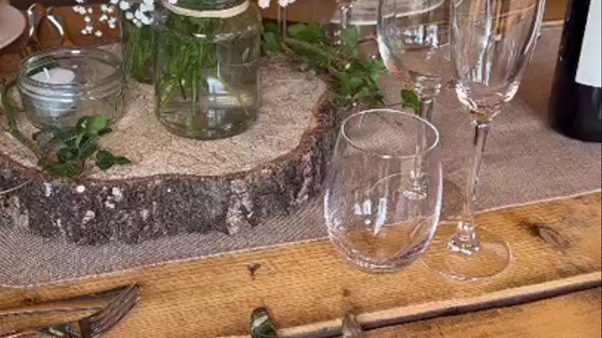 The tables set up inside the tipis