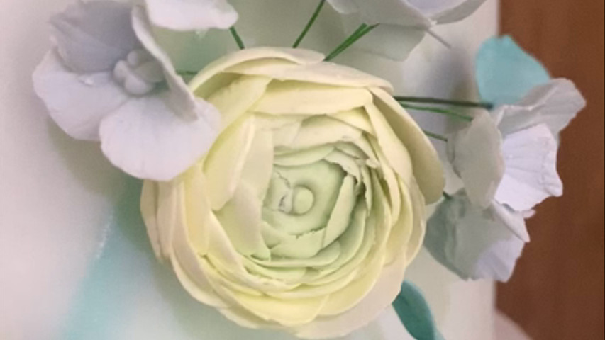 Turquoise Ombre Marble & Sugar Hydrangea Blossoms & Rununculus