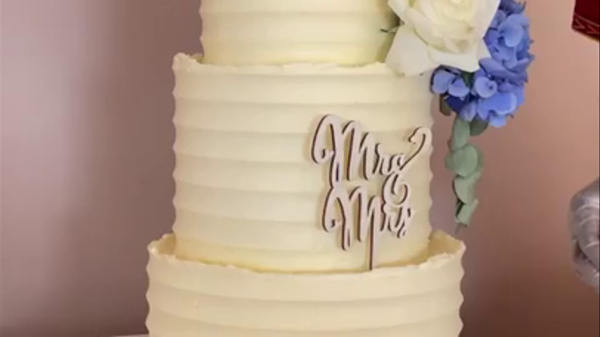 Blue and white themed cake for S & J's wedding