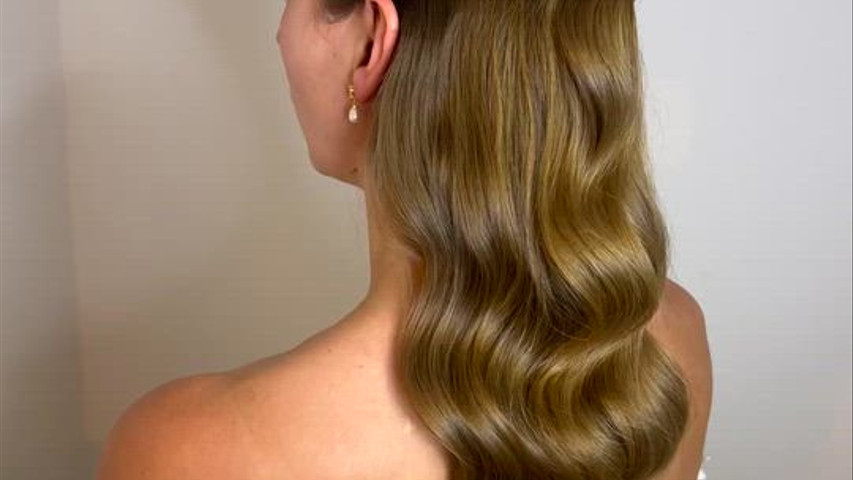 Sleek half up with Hollywood wave curl 