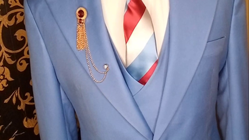 3piece sky blue bold lapel suit