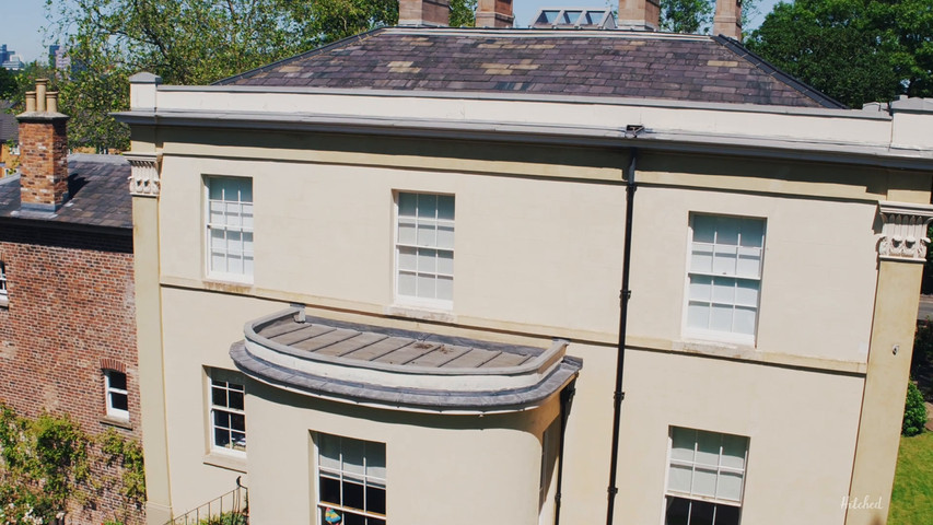 Drone footage of Elizabeth Gaskell's House 