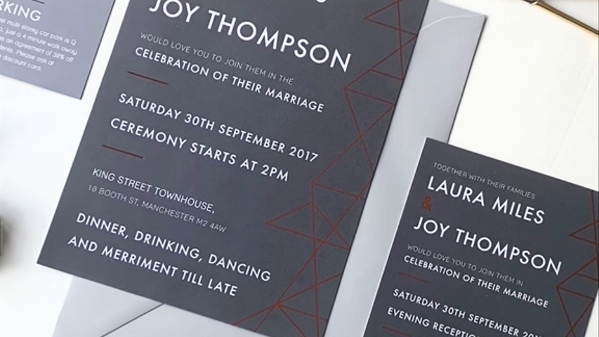 Dark Copper Geometric Wedding Invite 