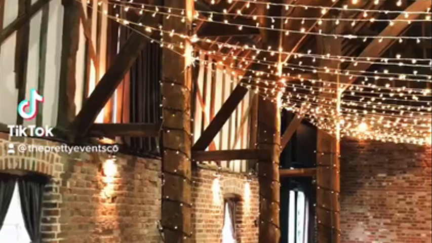 Fairy lights at Cooling castle barn 