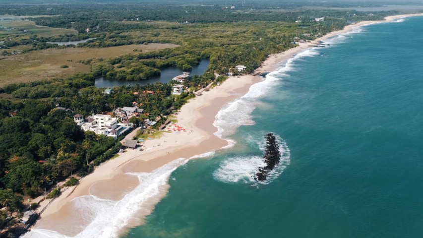 Aerial view of the coast of Tangalle Sri Lanka 