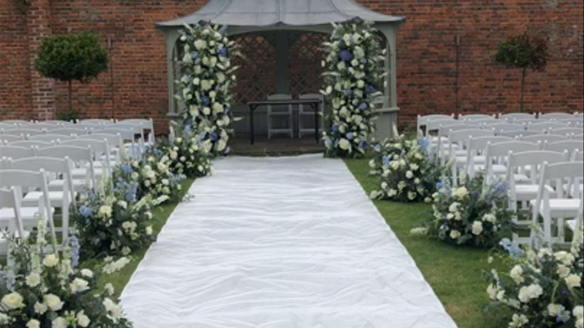 Blue & White Columns with beautiful Meadows 