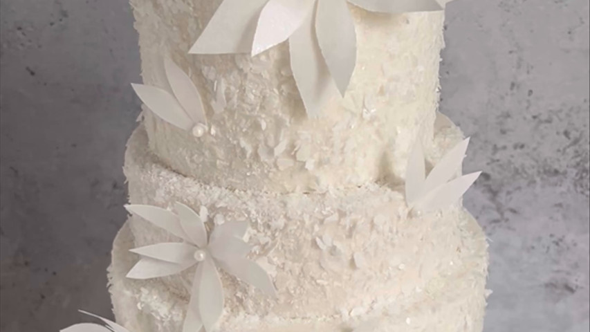 White Wafer Paper Floral Wedding Cake