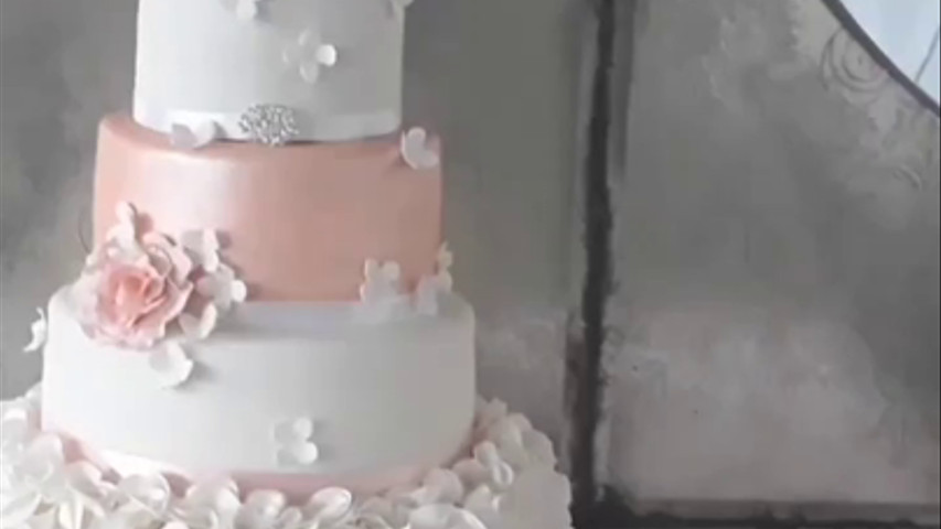 Blush pink ruffle wedding cake