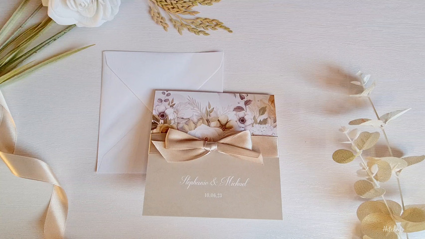 Beautuful champagne floral folded invitations 