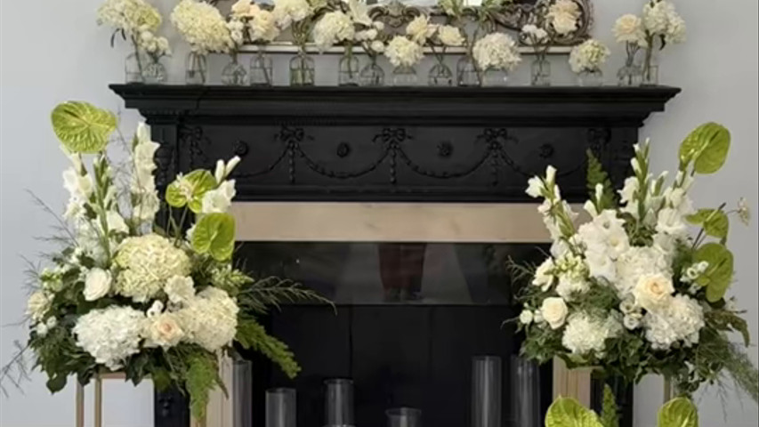 Green and white flowers for P&A Swynford Manor Cambridge  