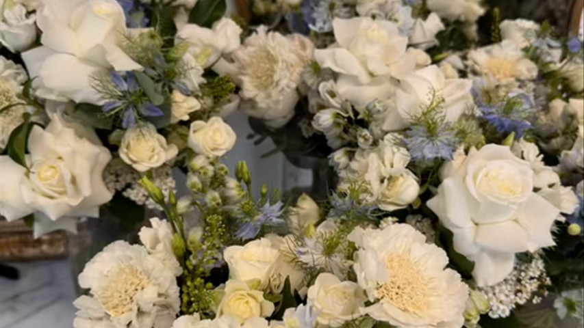 Dusty blues and creamy ivories for personal flowers
